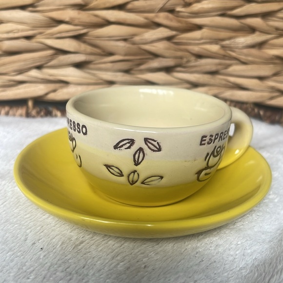 Espresso Cup and Saucer Yellow and Tan 2.67 ounces - Picture 10 of 10